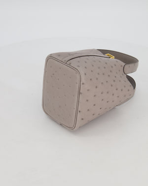 *HOT* Hermès Micro Picotin Lock Bag in Gris Mouette Ostrich Leather with Gold Hardware