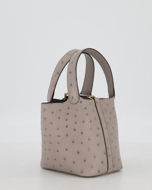 *HOT* Hermès Micro Picotin Lock Bag in Gris Mouette Ostrich Leather with Gold Hardware
