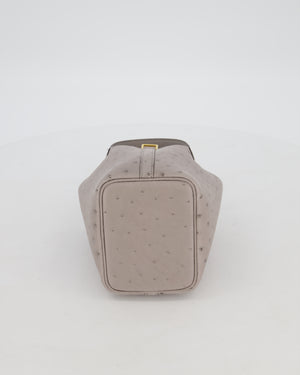 *HOT* Hermès Micro Picotin Lock Bag in Gris Mouette Ostrich Leather with Gold Hardware