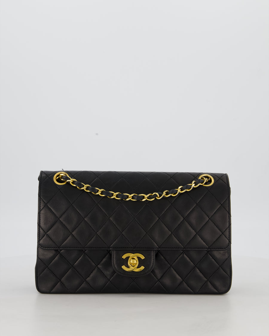 *AMAZING CONDITION* Chanel Black Vintage Medium Classic Double Flap Bag in Lambskin Leather with 24K Gold Hardware