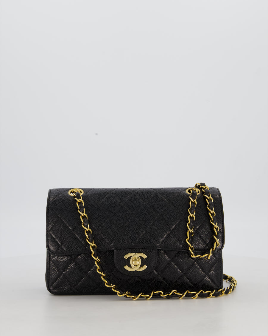 *RARE* Chanel Vintage Black Small Classic Double Flap Bag in Caviar Leather with 24K Gold Hardware