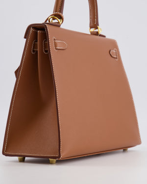 Hermès Kelly 25 II Sellier Bag in Gold Veau Madame Leather with Gold Hardware