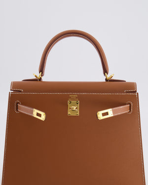 Hermès Kelly 25 II Sellier Bag in Gold Veau Madame Leather with Gold Hardware
