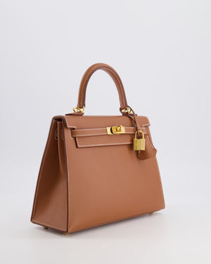 Hermès Kelly 25 II Sellier Bag in Gold Veau Madame Leather with Gold Hardware