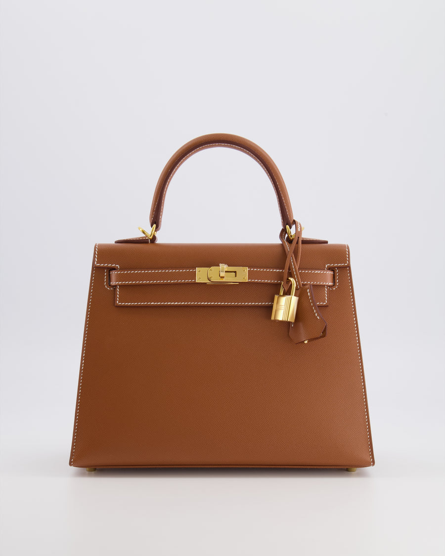 Hermès Kelly 25 II Sellier Bag in Gold Veau Madame Leather with Gold Hardware