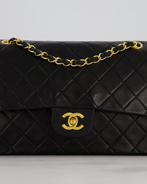 *AMAZING CONDITION* Chanel Black Vintage Medium Classic Double Flap Bag in Lambskin Leather with 24K Gold Hardware