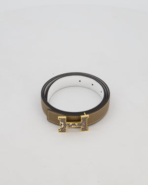 Hermès H Belt in Etoupe Swift Leather with Ombre Lizard Buckle Size 80cm