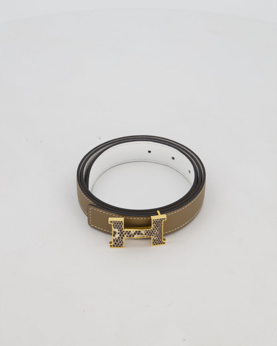 Hermès H Belt in Etoupe Swift Leather with Ombre Lizard Buckle Size 80cm