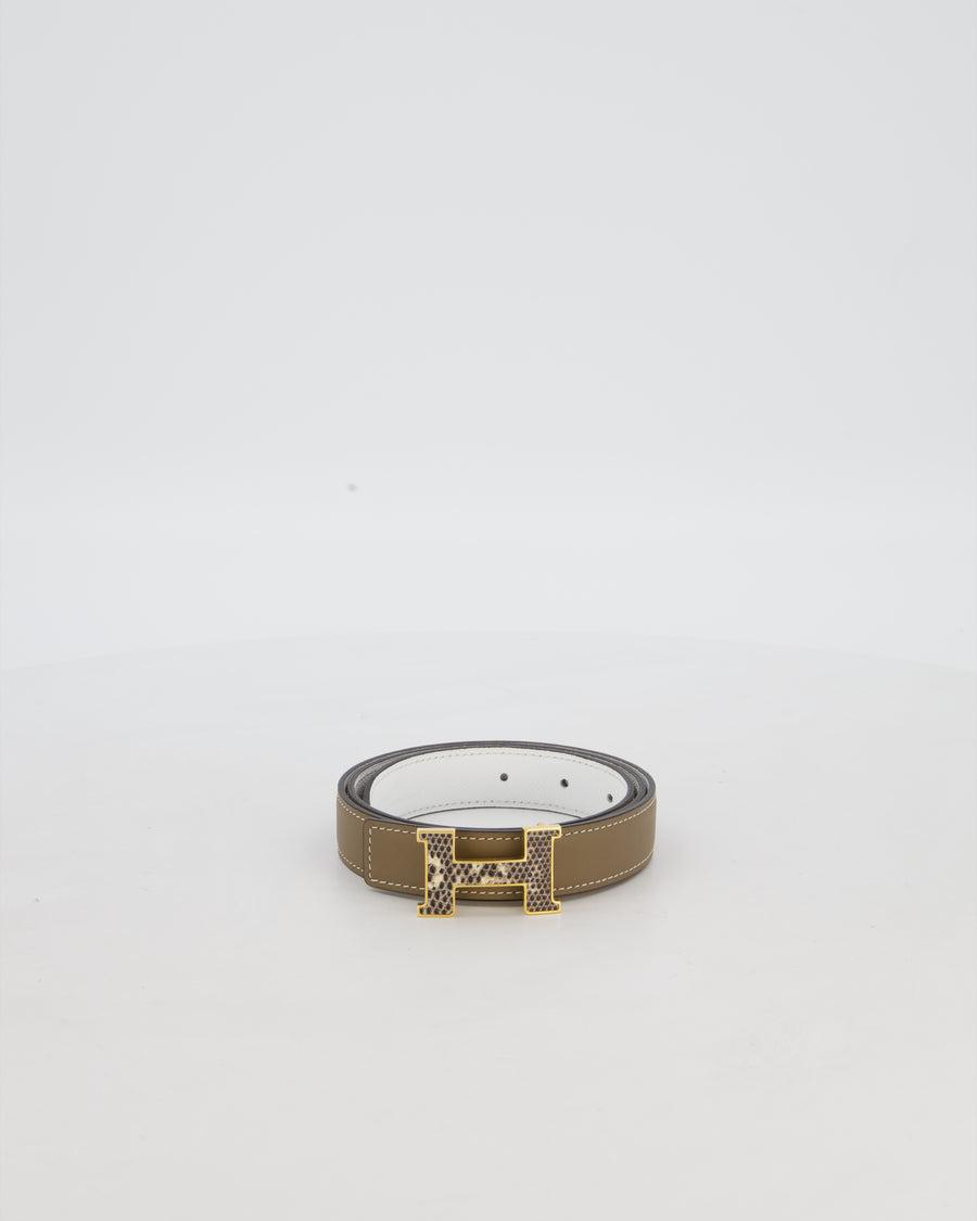 Hermès H Belt in Etoupe Swift Leather with Ombre Lizard Buckle Size 80cm