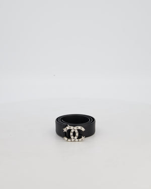 Chanel 22/B Silver Ruched Belt with Diamante CC Logo Detail Size 80cm