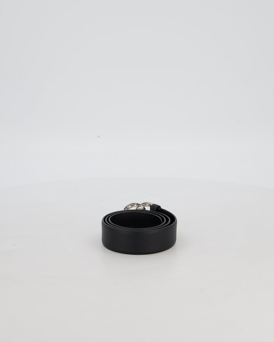 Chanel 22/B Silver Ruched Belt with Diamante CC Logo Detail Size 80cm