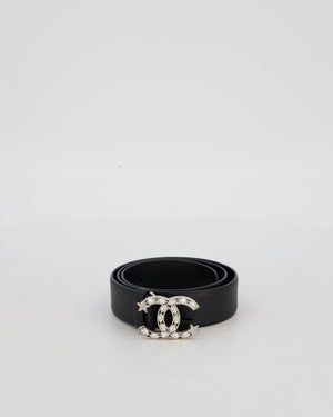 Chanel 22/B Silver Ruched Belt with Diamante CC Logo Detail Size 80cm
