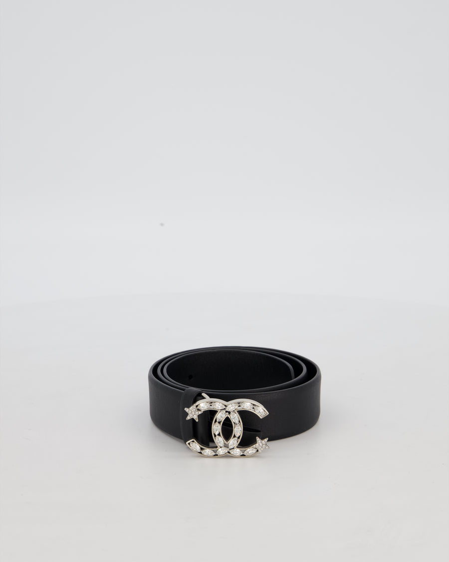 Chanel 22/B Silver Ruched Belt with Diamante CC Logo Detail Size 80cm
