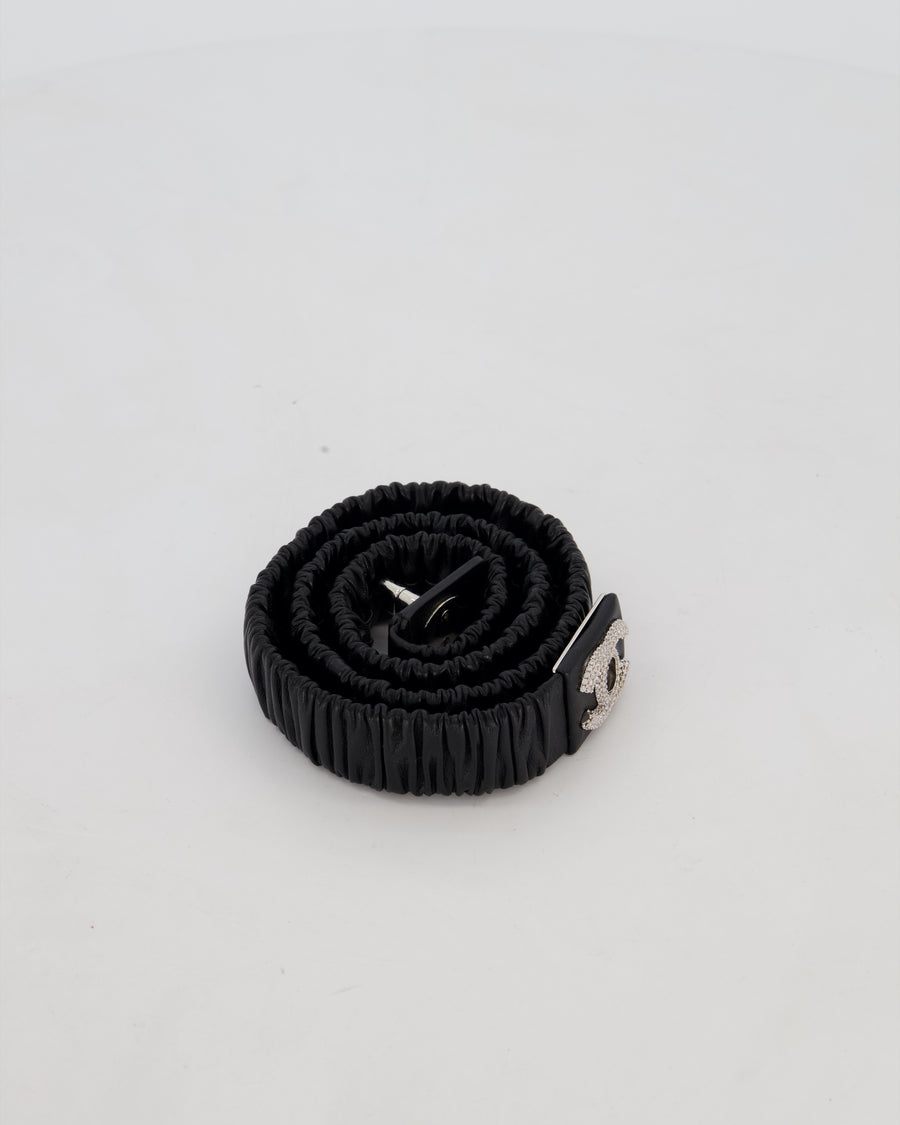 Chanel 22/B Black Ruched Belt with Diamante CC Logo Detail Size 80cm