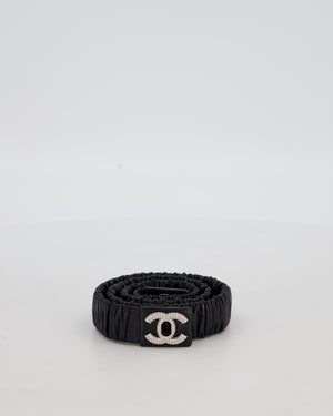 Chanel 22/B Black Ruched Belt with Diamante CC Logo Detail Size 80cm