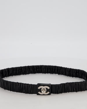 Chanel 22/B Black Ruched Belt with Diamante CC Logo Detail Size 80cm