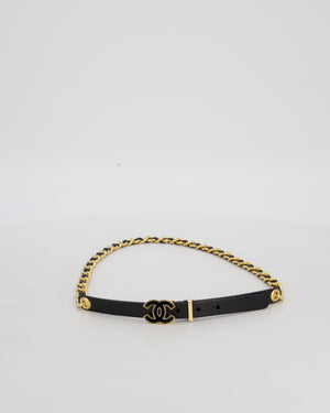 Chanel Black CC Leather Weaved Chain Belt Size 80cm
