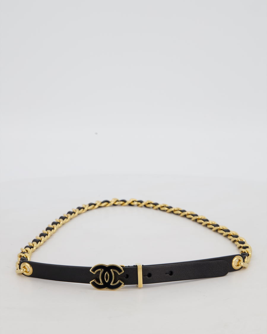 Chanel Black CC Leather Weaved Chain Belt Size 80cm