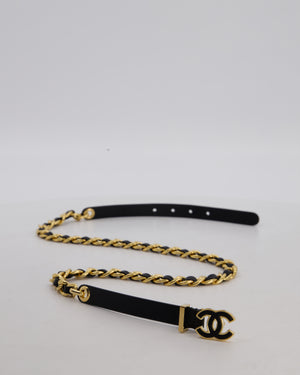 Chanel Black CC Leather Weaved Chain Belt Size 80cm