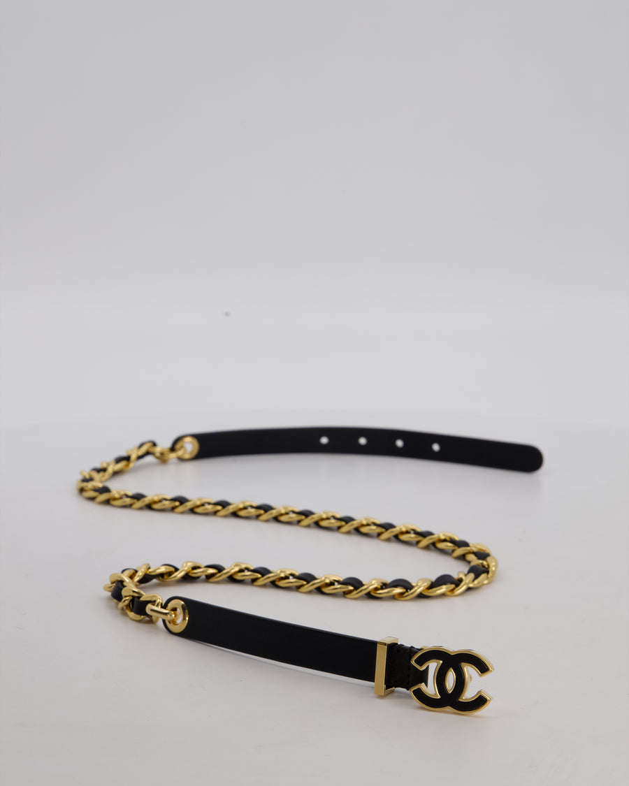 Chanel Black CC Leather Weaved Chain Belt Size 80cm