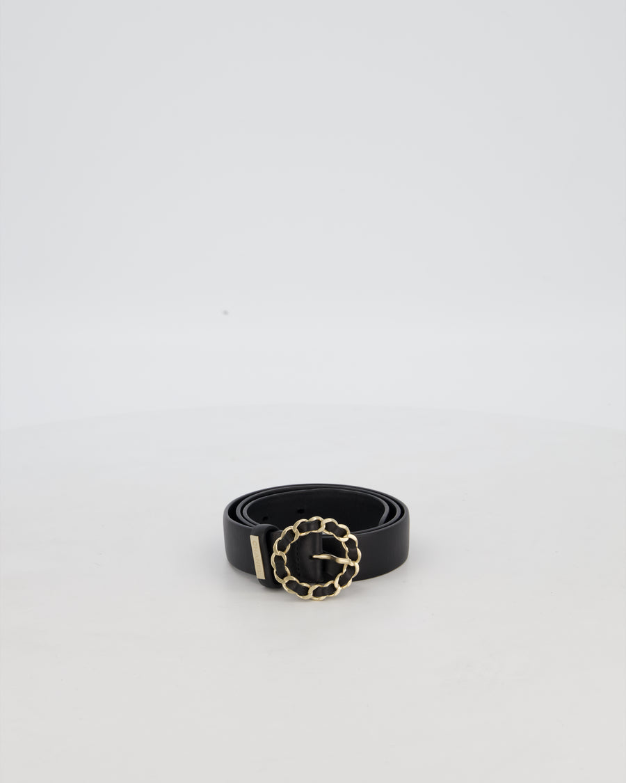 Chanel 16/B Black Belt with Weaved Chain CC Detail Size 70cm