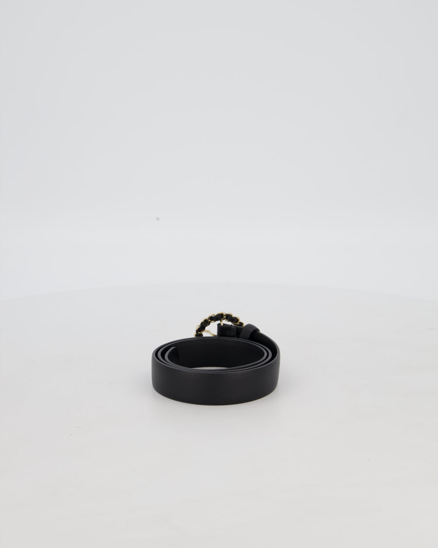 Chanel 16/B Black Belt with Weaved Chain CC Detail Size 70cm