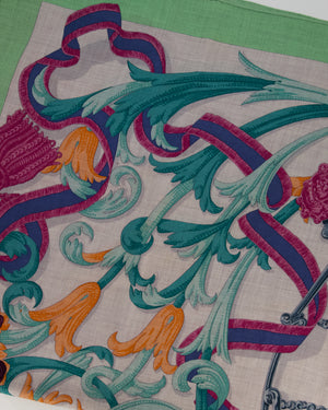 Hermès Grey, Green, and Pink "Le Mors a la Conetable" Cashmere and Silk Shawl