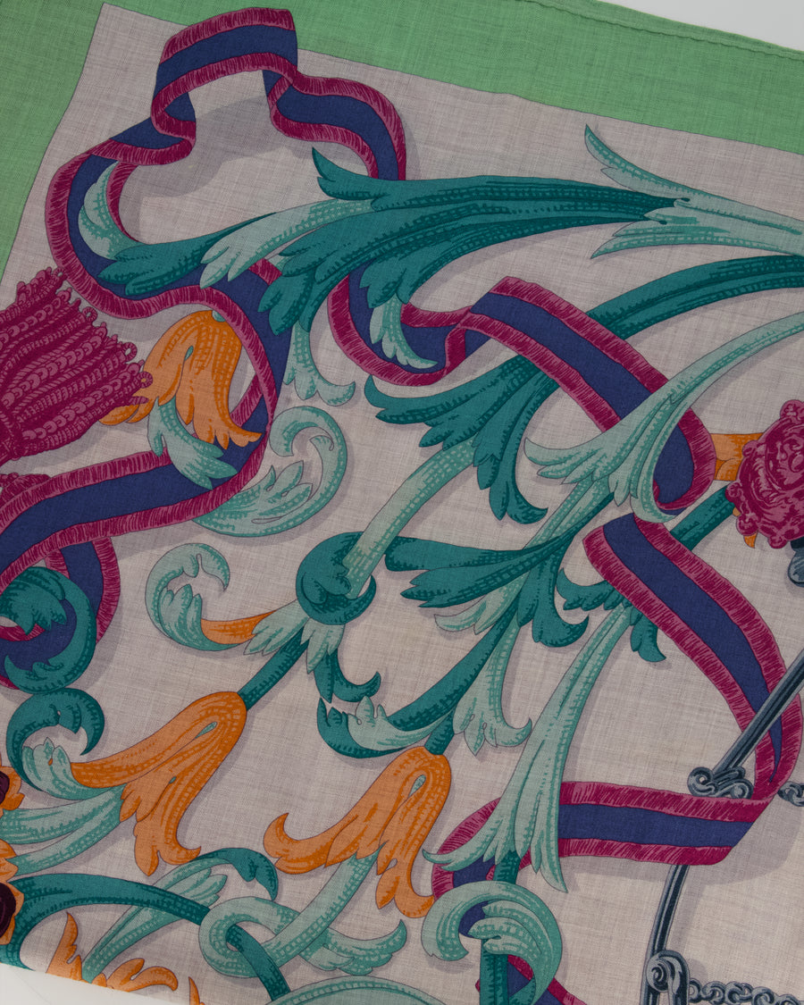 Hermès Grey, Green, and Pink "Le Mors a la Conetable" Cashmere and Silk Shawl