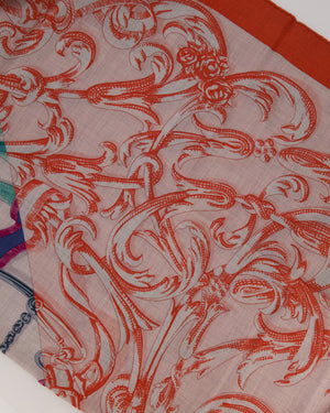Hermès Grey, Green, and Pink "Le Mors a la Conetable" Cashmere and Silk Shawl