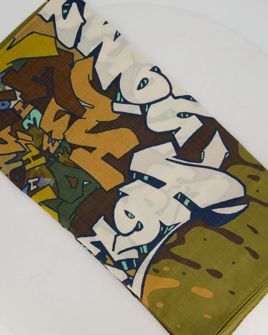 Hermès Khaki Green and Brown "Graff" Cashmere and Silk Shawl