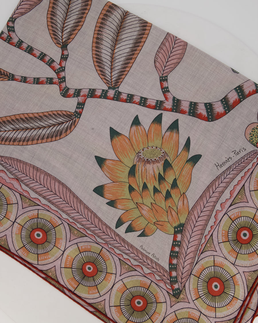 Hermès Grey and Pink "The Savana Dance" Cashmere and Silk Shawl