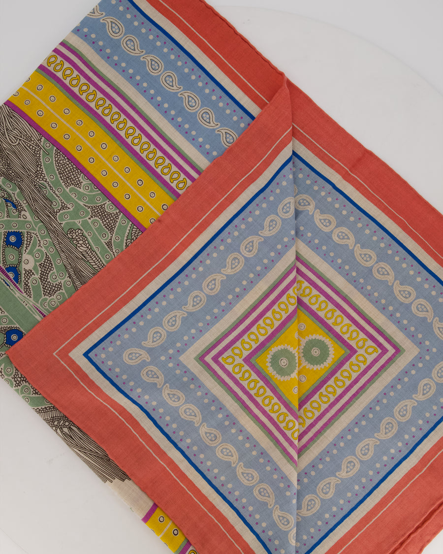 Hermès Pink, Blue, and Yellow "Selle de Dignitaire" Cashmere and Silk Shawl