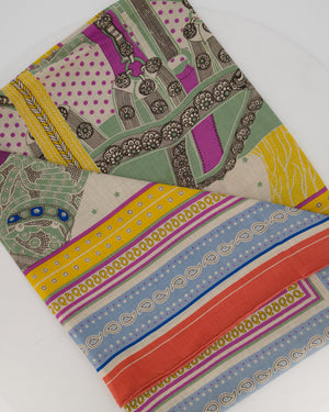 Hermès Pink, Blue, and Yellow "Selle de Dignitaire" Cashmere and Silk Shawl