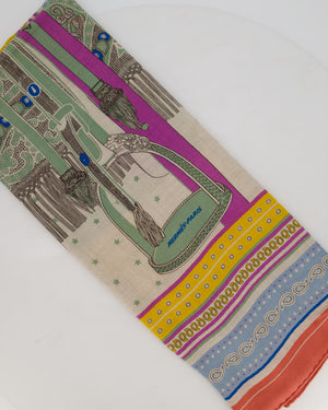 Hermès Pink, Blue, and Yellow "Selle de Dignitaire" Cashmere and Silk Shawl