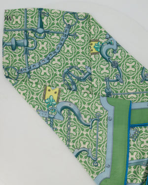 Hermès Green and Blue "Mors et Gourmettes" Cashmere and Silk Shawl