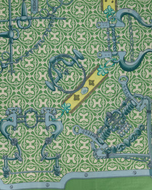 Hermès Green and Blue "Mors et Gourmettes" Cashmere and Silk Shawl