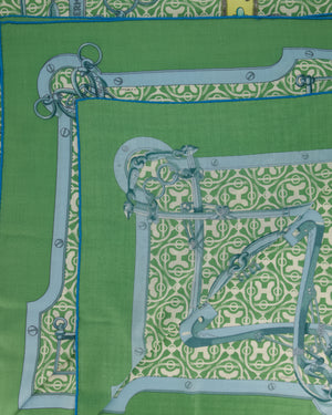 Hermès Green and Blue "Mors et Gourmettes" Cashmere and Silk Shawl