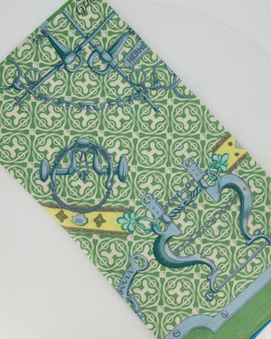 Hermès Green and Blue "Mors et Gourmettes" Cashmere and Silk Shawl