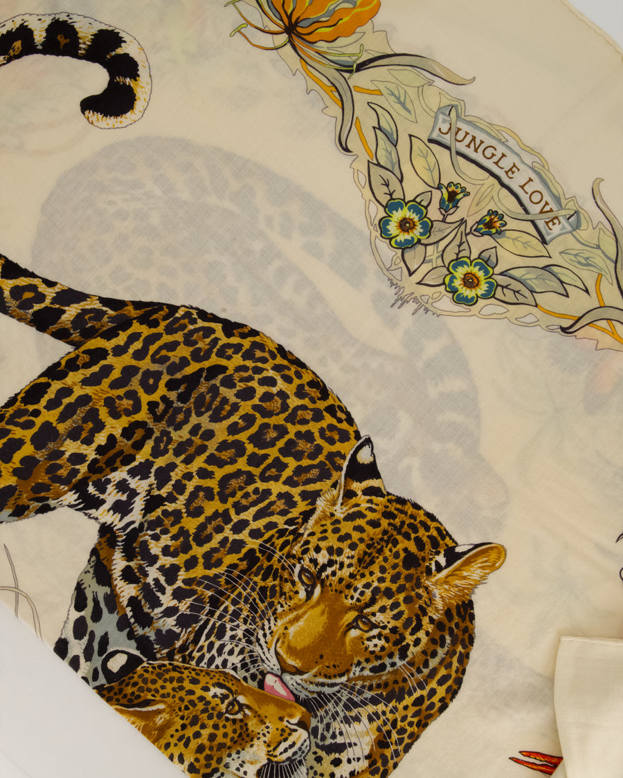 Hermès Beige and Orange "Jungle Love" Cashmere and Silk Shawl