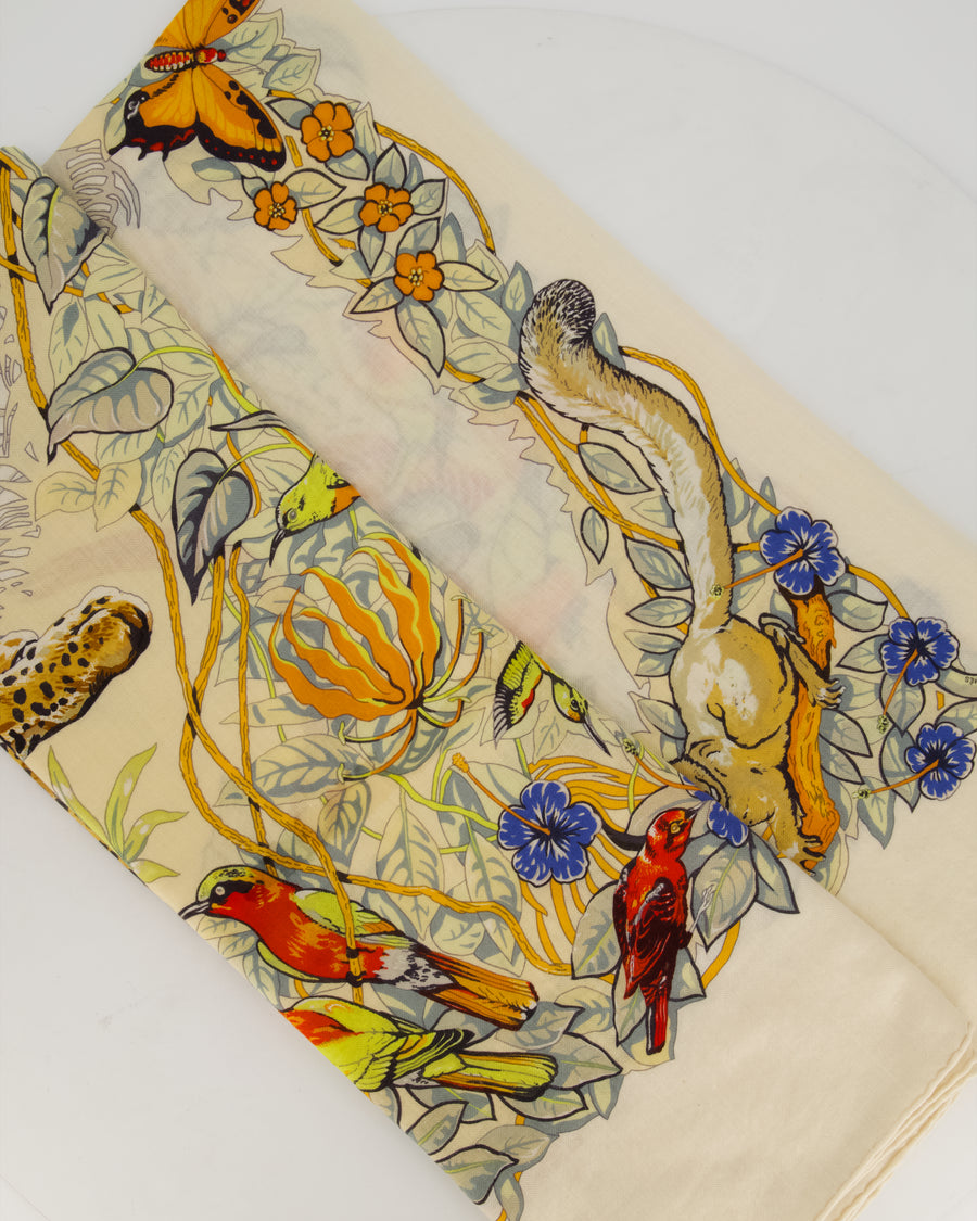 Hermès Beige and Orange "Jungle Love" Cashmere and Silk Shawl