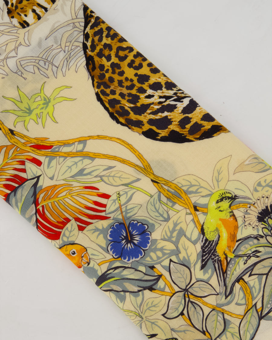 Hermès Beige and Orange "Jungle Love" Cashmere and Silk Shawl