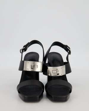 Hermès Ilona 90 Heeled Sandals in Noir Calfskin Leather with Palladium Hardware Size EU 38