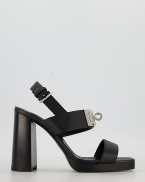 Hermès Ilona 90 Heeled Sandals in Noir Calfskin Leather with Palladium Hardware Size EU 38