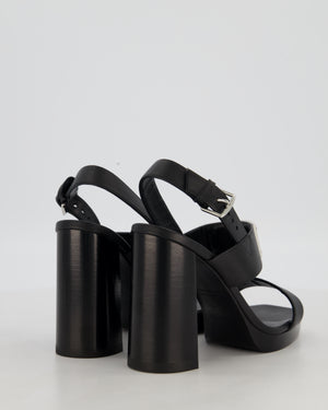 Hermès Ilona 90 Heeled Sandals in Noir Calfskin Leather with Palladium Hardware Size EU 38