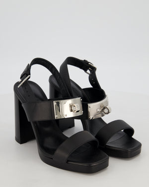 Hermès Ilona 90 Heeled Sandals in Noir Calfskin Leather with Palladium Hardware Size EU 38