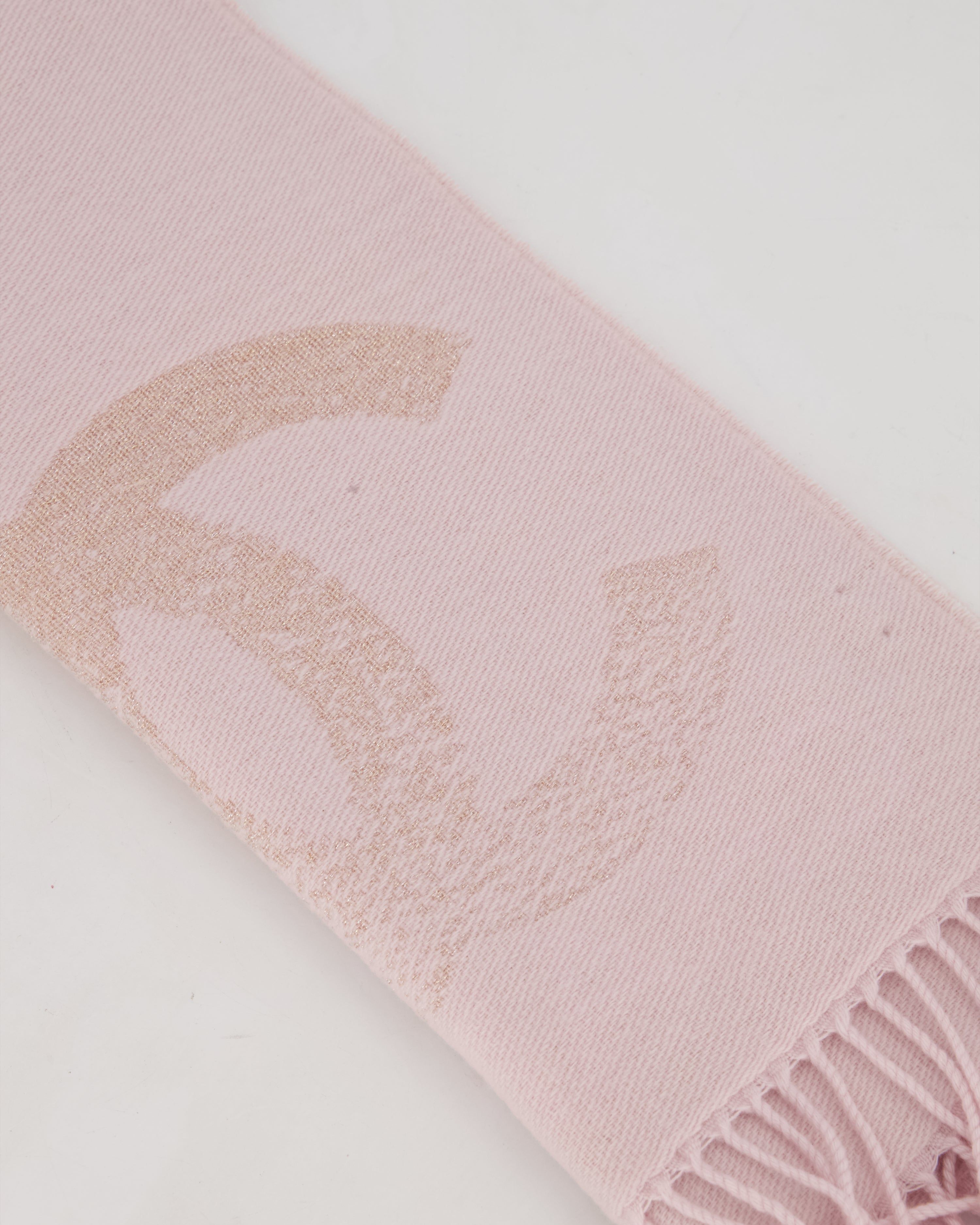Chanel Baby Pink Fringe Scarf with Glitter CC Logo – Sellier