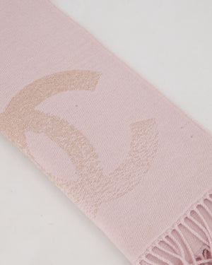 Chanel Baby Pink Fringe Scarf with Glitter CC Logo