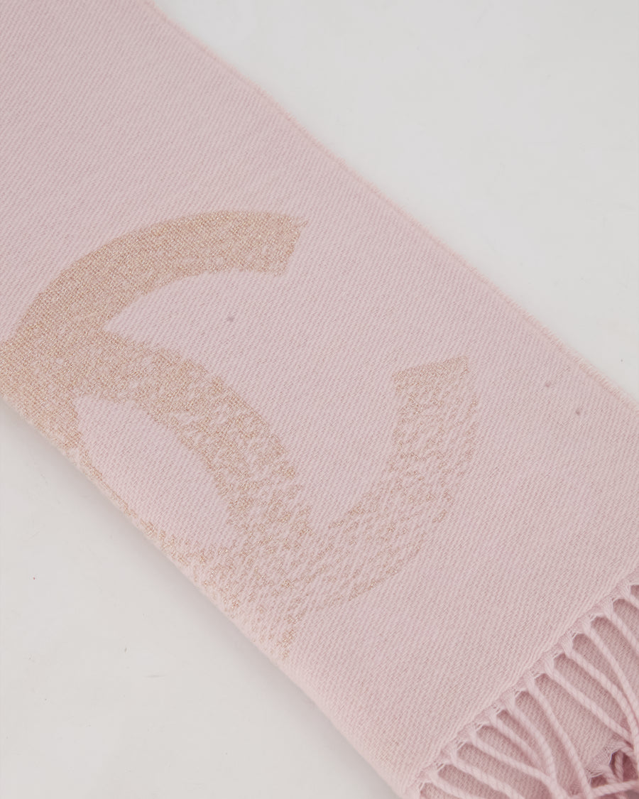 Chanel Baby Pink Fringe Scarf with Glitter CC Logo
