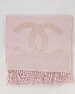 Chanel Baby Pink Fringe Scarf with Glitter CC Logo