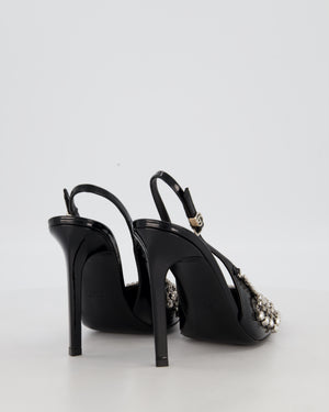Gucci Guinevere Black Patent Heels with Crystal Chain Embellishments Size EU 38